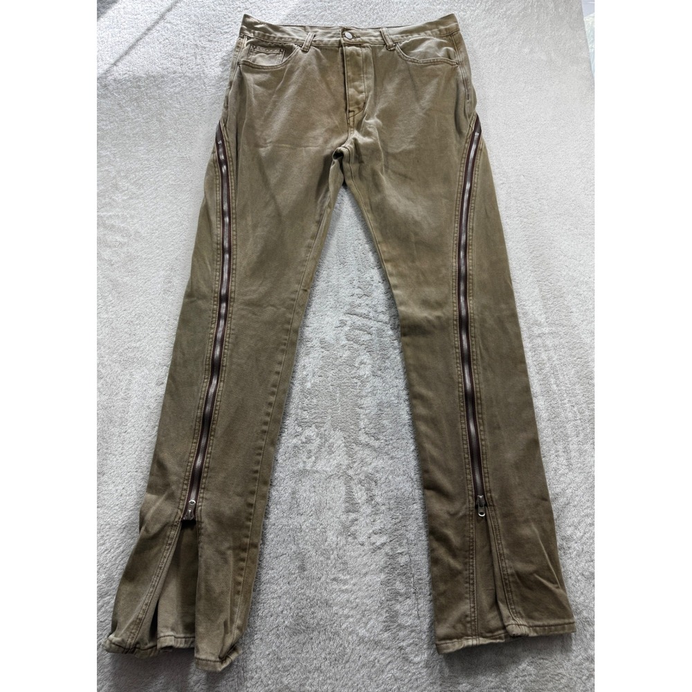 MNML Mens Zipper Detail Slim Flare Tan Denim Jeans 36 Meas: 36x36.5